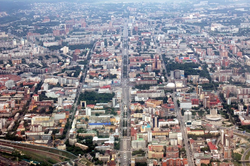 Novosibirsk from under the clouds. Central part